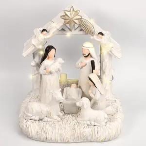 EBINGMIMA nativity set with LED lights illuminating the scene