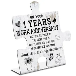 TRCENDE 1-year service award puzzle-shaped metal desk sign in retro colors