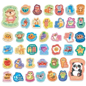 Rectangular stickers featuring cartoon otters with pun-based motivational text