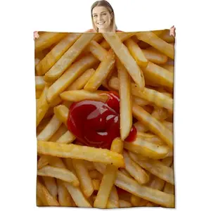 cromcu French Fry Pattern Flannel Throw Blanket