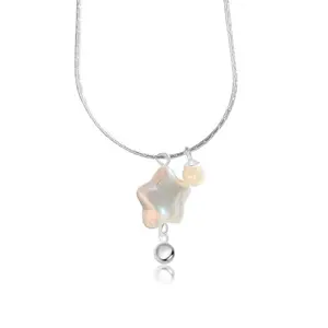 A sterling silver chain holding a star-shaped freshwater baroque pearl pendant, showcasing irregular luster and organic beauty.