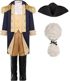 Boy in SIZGAROOT George Washington costume with colonial coat and wig