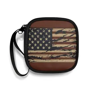 Pzuqiu American flag hard shell earbuds case with portable handle