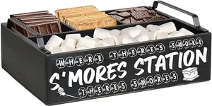 DEALZOOM small wooden smores tray with compartments and handles