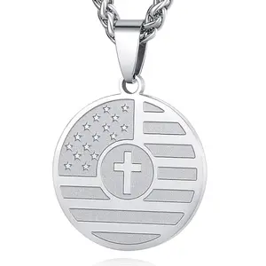 REELMAR coin-style stainless steel patriotic cross pendant with Joshua 1:9