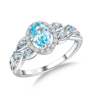 CAIDIKA March Birthstone Ring Celtic Knot Aquamarine Promise Ring