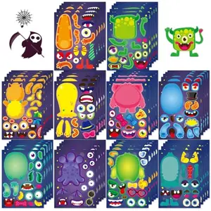 Colorful mix-and-match monster face stickers pack for kids Halloween crafts