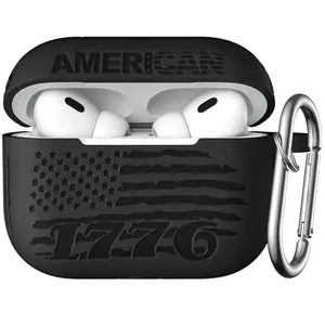 DGege USA flag engraved AirPods Pro case cover with black and grey flag design and visible LED
