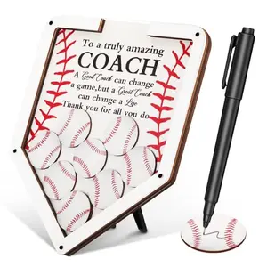Wooden baseball themed plaque with 13 wooden chips and signature pen