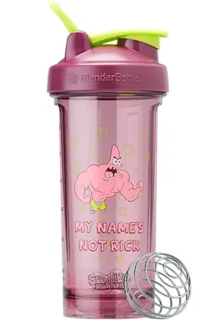 BlenderBottle Pro Series Spongebob shaker in red with 'My Names Not Rick' graphic