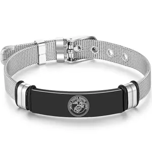 Adjustable engraved USMC bracelet with Marine Corps emblem