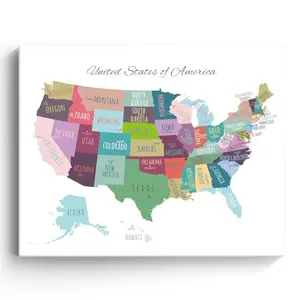 Small framed canvas print featuring a vintage-style US map with national parks