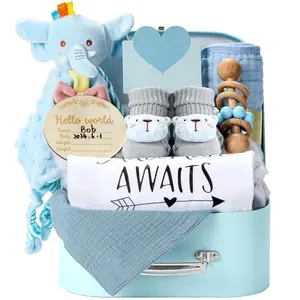 Naozinebi Blue Baby Gift Set with Muslin Towel and Rattle