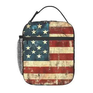 Vintage American flag lunch bag with compact design and zippered closure