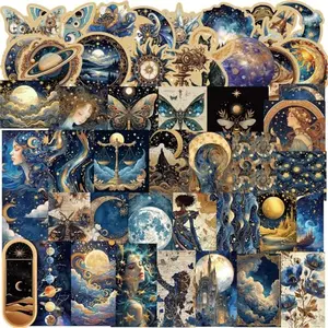 MFUXU vintage astronomy stickers with retro planets and star charts on a scrapbook page