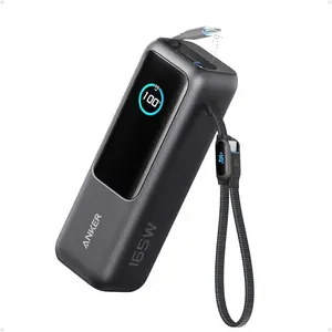 Anker 25000mAh power bank with retractable cables on wooden table