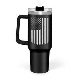 SANDJEST 40oz American flag tumbler with handle, stainless steel insulated for hot drinks and cold beverages