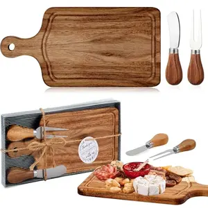 Ziliny small square bamboo cheese board with knife and fork in gift box