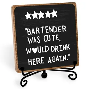 Wooden bar plaque with metal stand