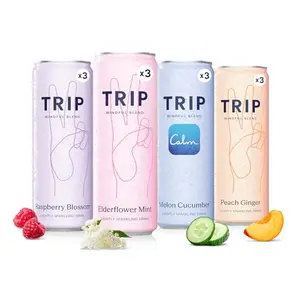 TRIP adaptogen seltzer cans in four relaxing flavors