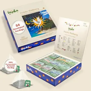 Lazika Herbal Tea Variety Pack with premium collection, 54 pyramid infuser bags, handcrafted, in presentation box