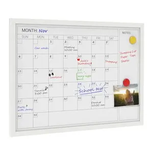 Comix magnetic dry erase calendar whiteboard with wood frame, 24 x 18 inches