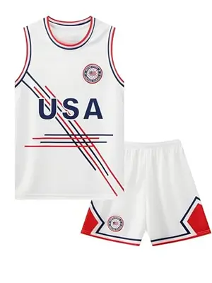 Shanovelle kids basketball jersey set with American flag design