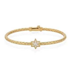 Gold bangle bracelet with Star of David charm and cubic zirconia stones