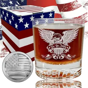 American Eagle whiskey glass with USA flag bottom