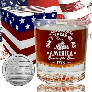 Don't Tread on Me whiskey glass with USA flag bottom