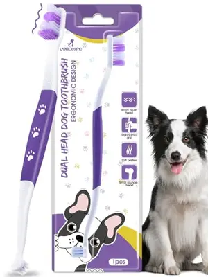VVHOMIFE purple dog toothbrush with wavy bristles and S-shaped handle