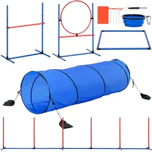 VEVOR blue dog agility training equipment with adjustable hurdles and weave poles