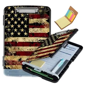 Legal-size storage clipboard with American flag pattern, heavy-duty plastic, holds 200 documents, includes label booklet for volunteer organizers