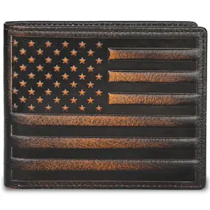 DK86 mens bifold wallet with USA flag design in black brown leather