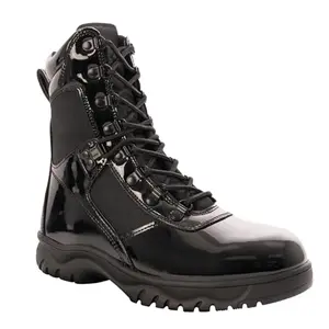 Rothco high-gloss black tactical boots with side zipper and speed lace, showing a mirror finish