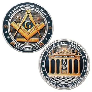Masonic coin with all-seeing eye of god and compass with G, silvery finish