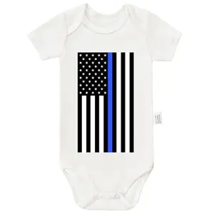 White N FAOMIN Thin Blue Line Bodysuit featuring American flag and support police design