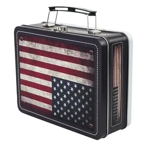 DreamsEden metal tin box with handle and US flag design