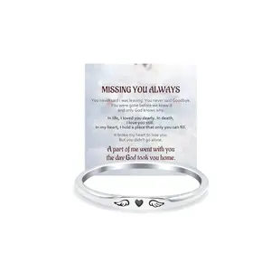 LIU JUN stainless steel thin ring with heart and wings, 'Missing You Always' memorial jewelry for lost loved one