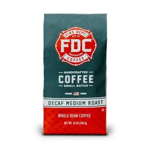 Fire Department Coffee decaf whole bean bag with firefighter emblem