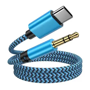 Blue CIQILY USB-C to 3.5mm aux cable with braided nylon