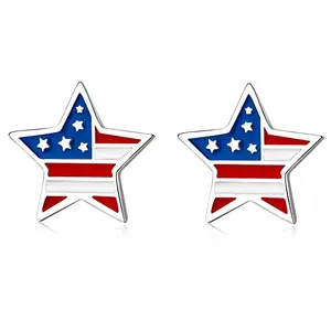 925 sterling silver red white blue American flag stud earrings