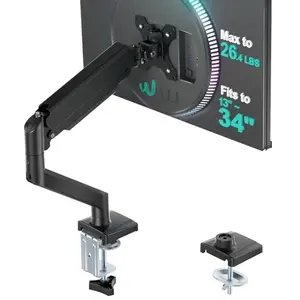 WALI single monitor arm clamped to a desk holding a 34-inch ultrawide monitor