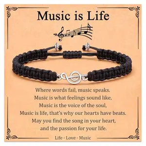 Fashion Music Symbol Bracelet with adjustable nylon cord and stainless steel musical charms