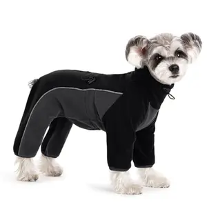 Black Miaododo fleece dog bodysuit with legs on a small dog