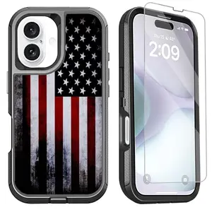 OTTARTAKS vintage American flag iPhone 16 case with screen protector