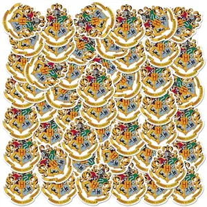 50 vinyl Harry Potter Hogwarts crest decals featuring the united house shield designs in various orientations