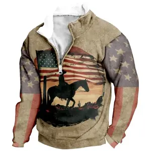 Patriotic cowboy hoodie with American flag print