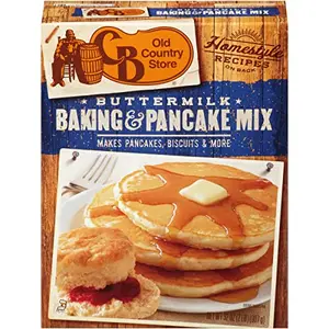 Cracker Barrel Buttermilk Baking and Pancake Mix box with biscuits and pancakes