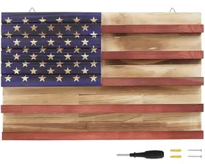 Wall mounted wooden coin display holder with American flag design holding up to 30 coins